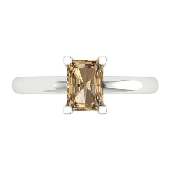Clara Pucci 14K White Gold 1ct Champagne Solitaire Ring for Women