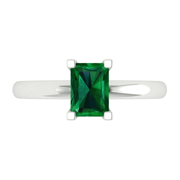 1 ct Emerald Cut Simulated Emerald Solitaire 18K White Gold Womens Engagement Ring