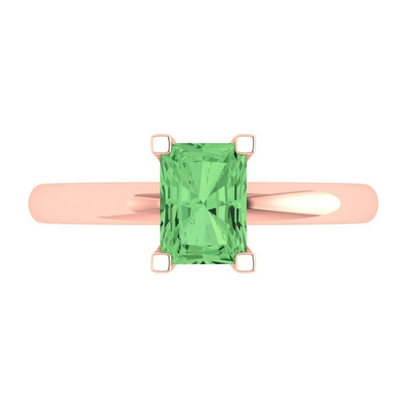 1 ctw Solitaire Anniversary Ring for Women | Emerald Cut Simulated Green Diamond | Hyperallergenic Solid 14K Rose Gold
