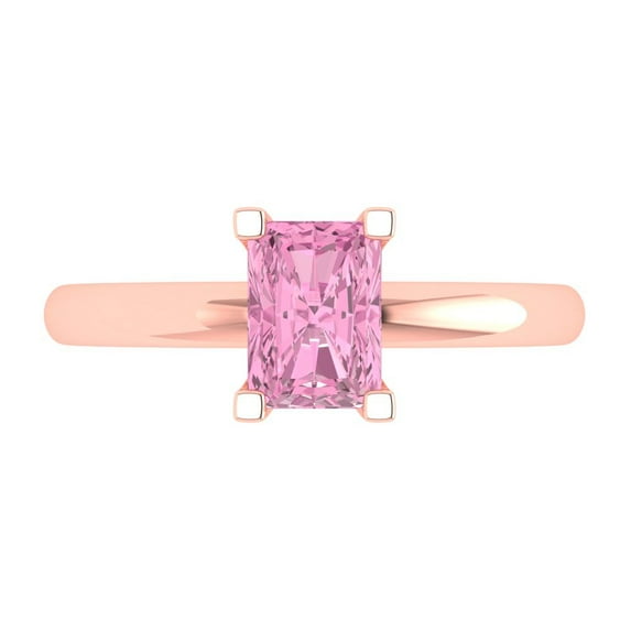 1 ct Emerald Cut Simulated Pink Diamond Solitaire 14K Rose Gold Womens Engagement Ring