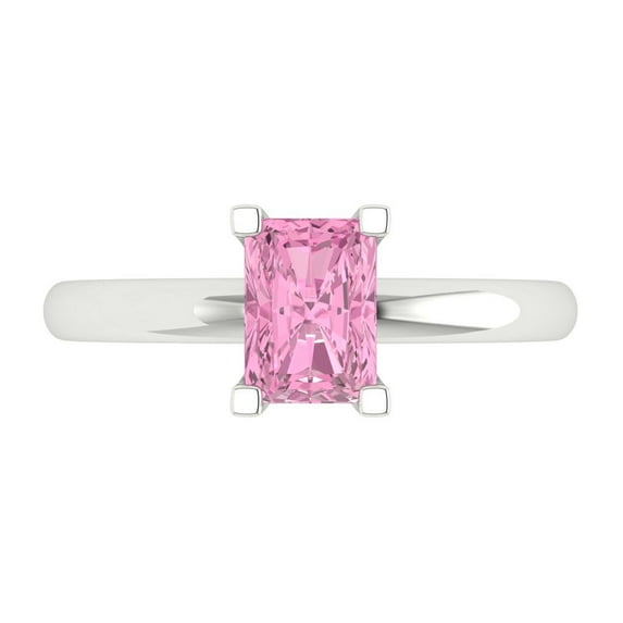 Clara Pucci 14K White Gold Solid Gold Pink Solitaire Anniversary Ring for Women - 1 cttw Emerald Cut