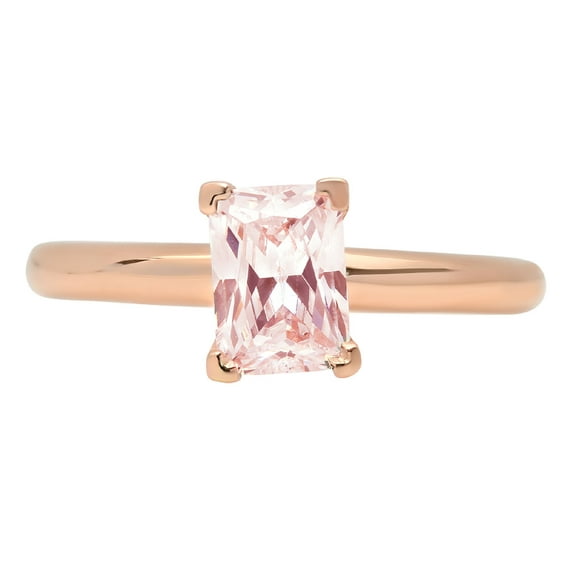 1 ct Emerald Cut Simulated Pink Diamond Solitaire 18K Rose Gold Womens Engagement Ring