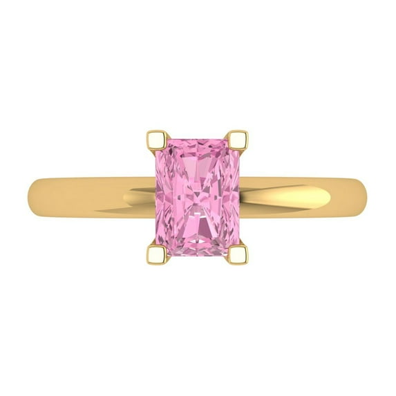 1 ct Emerald Cut Simulated Pink Diamond Solitaire Engagement Ring for Women in 18K Yellow Gold