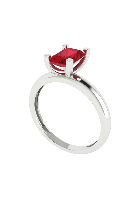 1 ct Emerald Cut Simulated Pink Tourmaline Solitaire Engagement Ring for Women in 18K White Gold