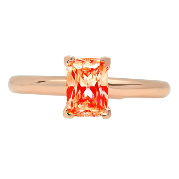 1 ct Emerald Cut Simulated Red Diamond Solitaire 14K Rose Gold Womens Engagement Ring