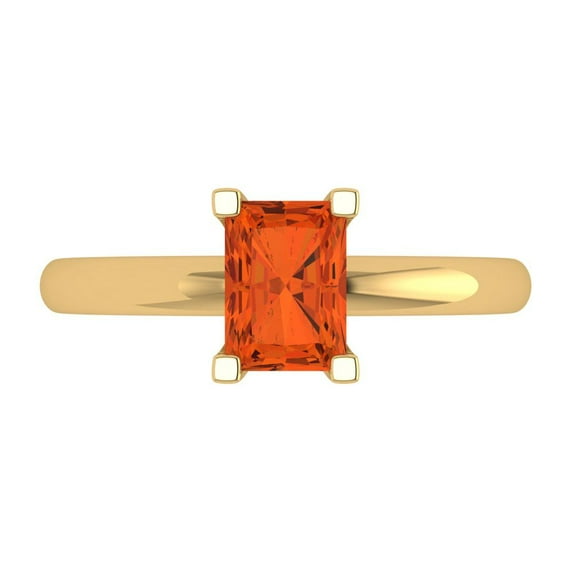 1 ct Emerald Cut Simulated Red Diamond Solitaire Engagement Ring for Women in 18K Yellow Gold
