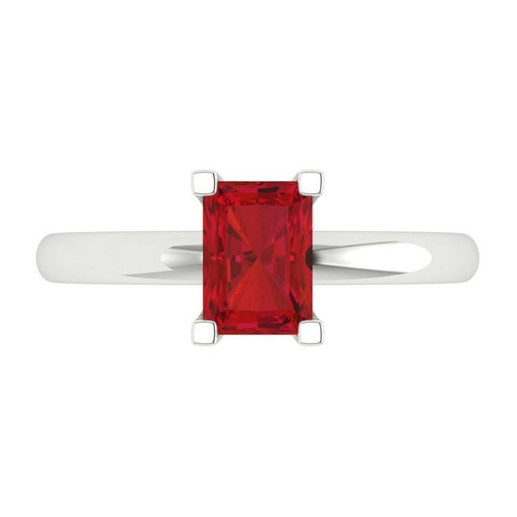 1 ct Emerald Cut Simulated Ruby Solitaire Engagement Ring for Women in 18K White Gold