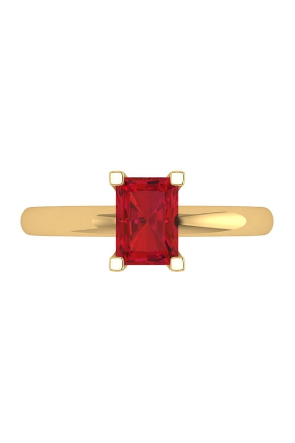 1 ct Emerald Cut Simulated Ruby Solitaire Engagement Ring for Women in 18K Yellow Gold