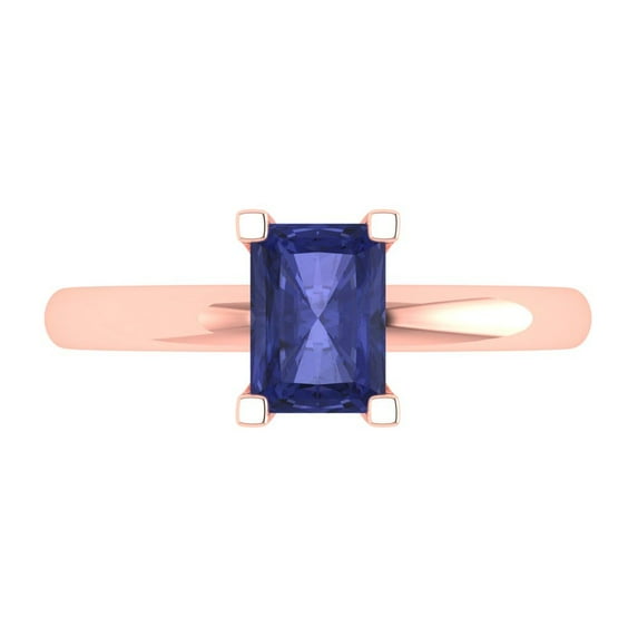 1 ct Emerald Cut Simulated Tanzanite Solitaire 14K Rose Gold Womens Engagement Ring