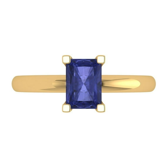 1 ct Emerald Cut Simulated Tanzanite Solitaire 18K Yellow Gold Womens Engagement Ring