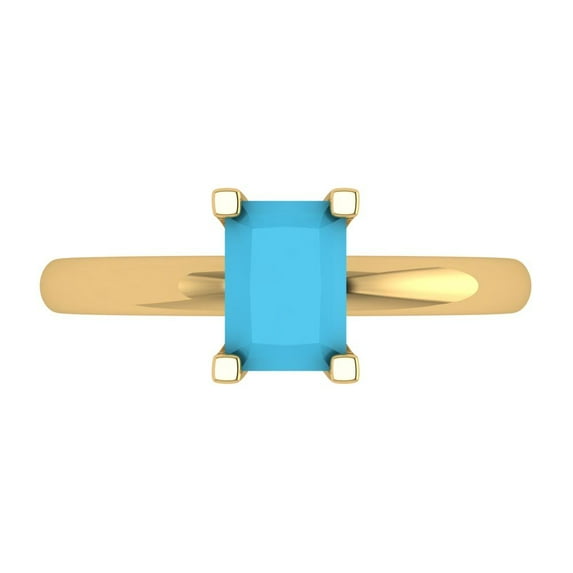 Clara Pucci 14K Yellow Gold Solid Gold Turquoise Solitaire Anniversary Ring for Women - 1 cttw Emerald Cut