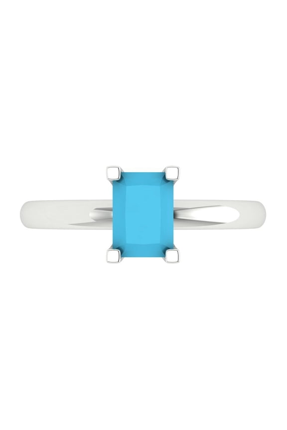 1 ct Emerald Cut Simulated Turquoise Solitaire Engagement Ring for Women in 14K White Gold