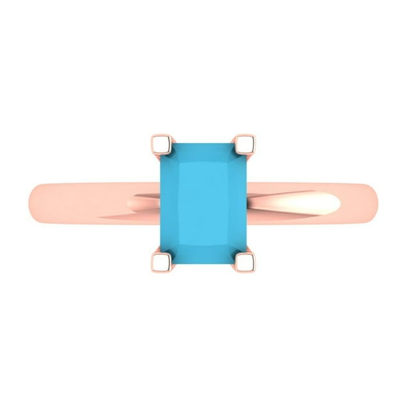 1 ct Emerald Cut Simulated Turquoise Solitaire Engagement Ring for Women in 18K Rose Gold