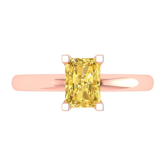 Clara Pucci 14K Rose Gold Solid Gold Yellow Solitaire Anniversary Ring for Women - 1 cttw Emerald Cut