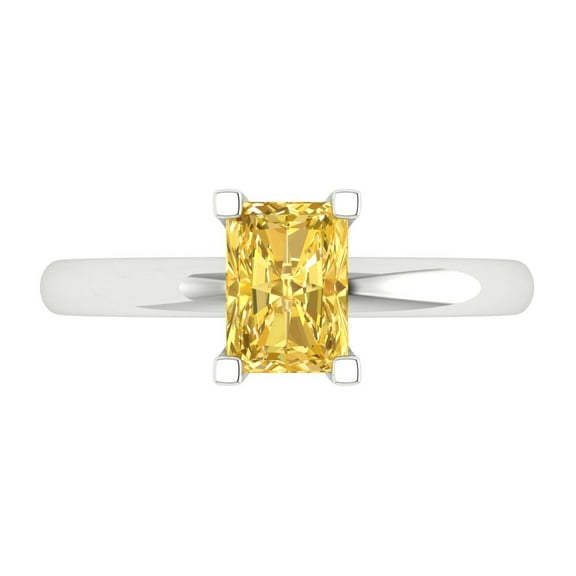 1 ctw Solitaire Anniversary Ring for Women | Emerald Cut Simulated Yellow Diamond | Hyperallergenic Solid 14K White Gold