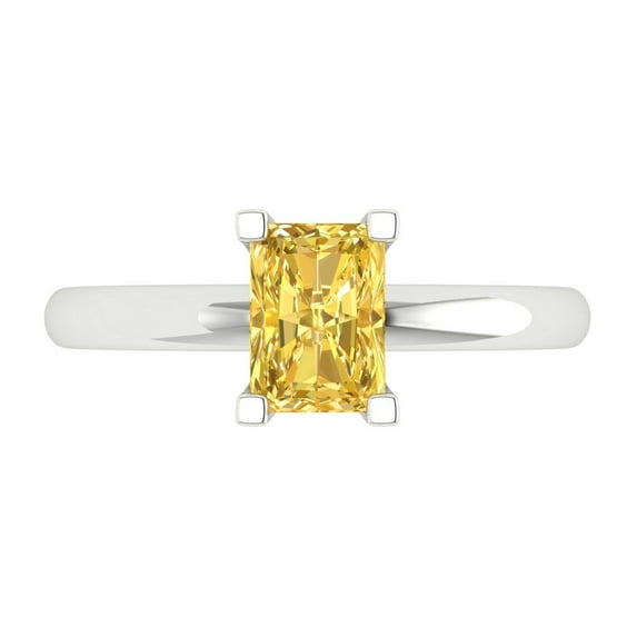 Clara Pucci 14K White Gold Solid Gold Yellow Solitaire Anniversary Ring for Women - 1 cttw Emerald Cut