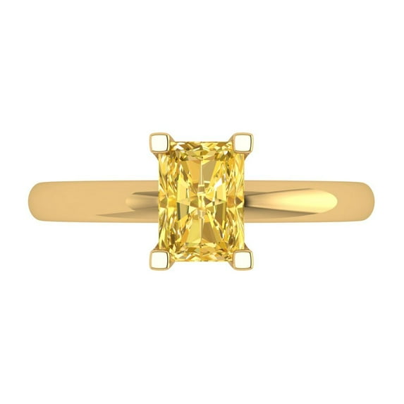 Clara Pucci 14K Yellow Gold Solid Gold Yellow Solitaire Anniversary Ring for Women - 1 cttw Emerald Cut