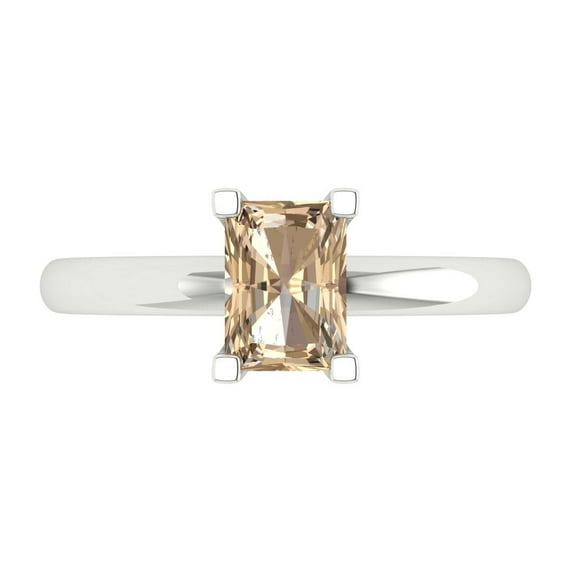 1 ct Emerald Cut Yellow Moissanite Solitaire 18K White Gold Womens Engagement Ring