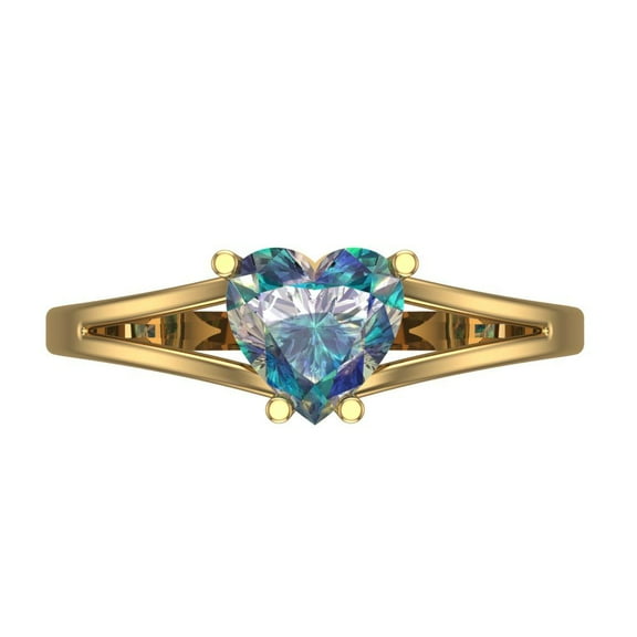 1 ctw Solitaire Anniversary Ring for Women | Heart Cut Blue Moissanite | Hyperallergenic Solid 14K Yellow Gold