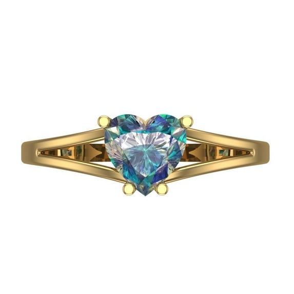 Clara Pucci 14K Yellow Gold 1ct BlueMoissanite Solitaire Ring for Women
