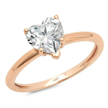 1 ct Heart Cut Genuine Cultured Diamond VS1-VS2 J-K 18K Rose Gold Solitaire Promise Wedding Statement Engagement Designer Ring size 3.5