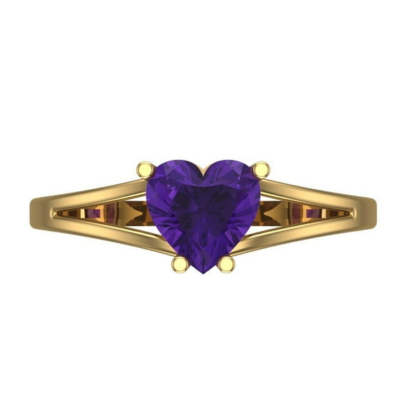 1 ctw Solitaire Anniversary Ring for Women | Heart Cut Natural Amethyst | Hyperallergenic Solid 18K Yellow Gold