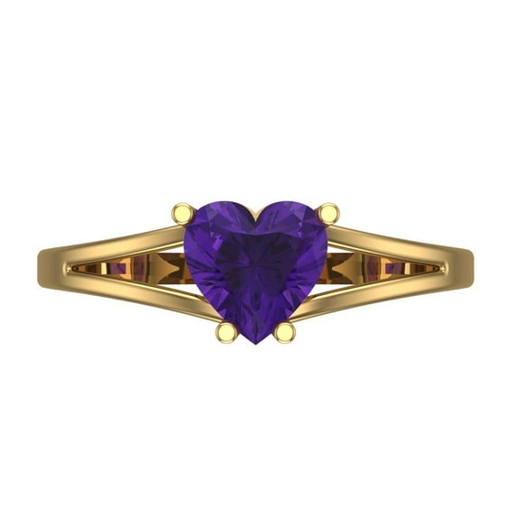 Clara Pucci 14K Yellow Gold 1ct Amethyst Solitaire Ring for Women