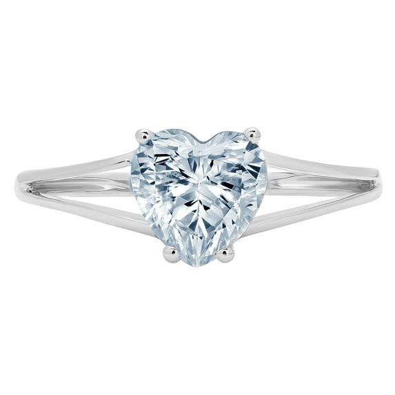 1 ct Heart Cut Natural Aquamarine Solitaire 14K White Gold Womens Engagement Ring