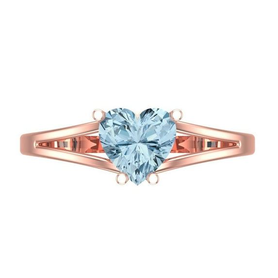 Clara Pucci 14K Rose Gold 1ct Aquamarine Solitaire Ring for Women