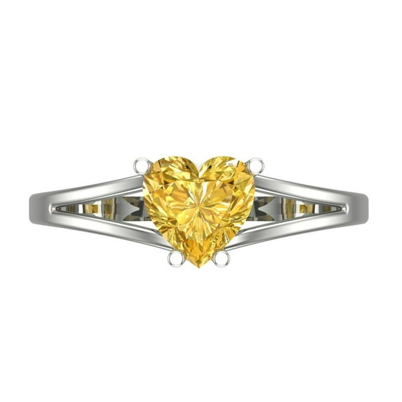 Clara Pucci 14K White Gold Solid Gold Citrine Solitaire Anniversary Ring for Women - 1 cttw Heart Cut