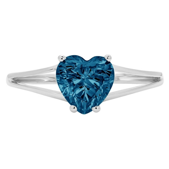 1 ct Heart Cut Natural London Blue Topaz Solitaire 14K White Gold Womens Engagement Ring