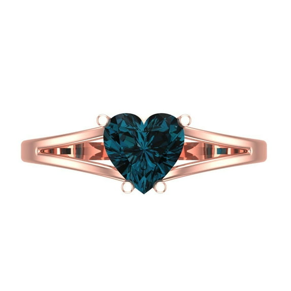1 ctw Solitaire Anniversary Ring for Women | Heart Cut Natural London Blue Topaz | Hyperallergenic Solid 18K Rose Gold