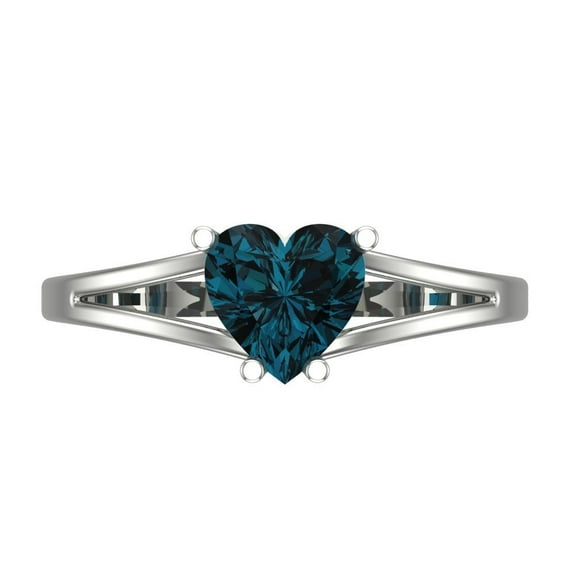 1 ct Heart Cut Natural London Blue Topaz Solitaire Engagement Ring for Women in 14K White Gold