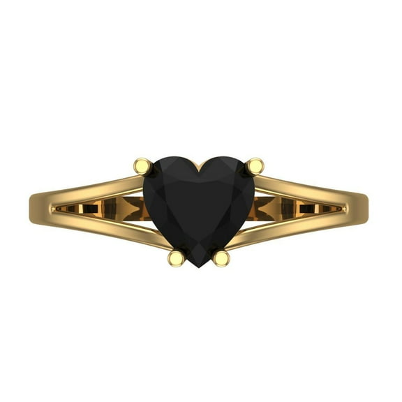 1 ctw Solitaire Anniversary Ring for Women | Heart Cut Natural Onyx | Hyperallergenic Solid 14K Yellow Gold