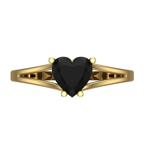 Clara Pucci 14K Yellow Gold Solid Gold Onyx Solitaire Anniversary Ring for Women - 1 cttw Heart Cut