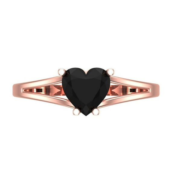 Clara Pucci 14K Rose Gold 1ct Onyx Solitaire Ring for Women