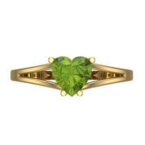 1 ctw Solitaire Anniversary Ring for Women | Heart Cut Natural Peridot | Hyperallergenic Solid 14K Yellow Gold