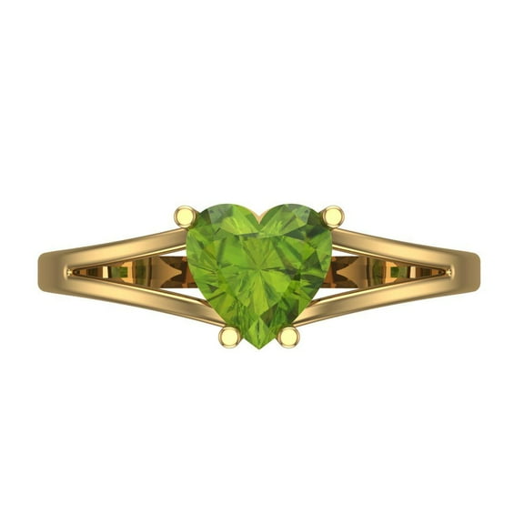 1 ctw Solitaire Anniversary Ring for Women | Heart Cut Natural Peridot | Hyperallergenic Solid 14K Yellow Gold