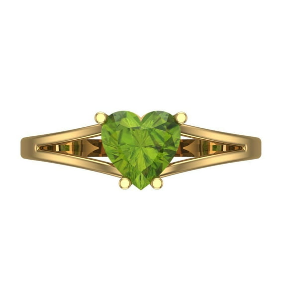1 ct Heart Cut Natural Peridot Solitaire Engagement Ring for Women in 14K Yellow Gold