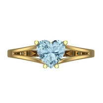 1 ctw Solitaire Anniversary Ring for Women | Heart Cut Natural Swiss Blue Topaz | Hyperallergenic Solid 14K Yellow Gold