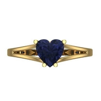 1 ctw Solitaire Anniversary Ring for Women | Heart Cut Simulated Blue Sapphire | Hyperallergenic Solid 18K Yellow Gold