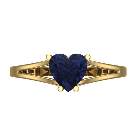 Clara Pucci 14K Yellow Gold 1ct BlueSapphire Solitaire Ring for Women