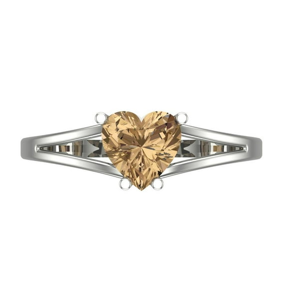 1 ctw Solitaire Anniversary Ring for Women | Heart Cut Simulated Champagne Diamond | Hyperallergenic Solid 18K White Gold