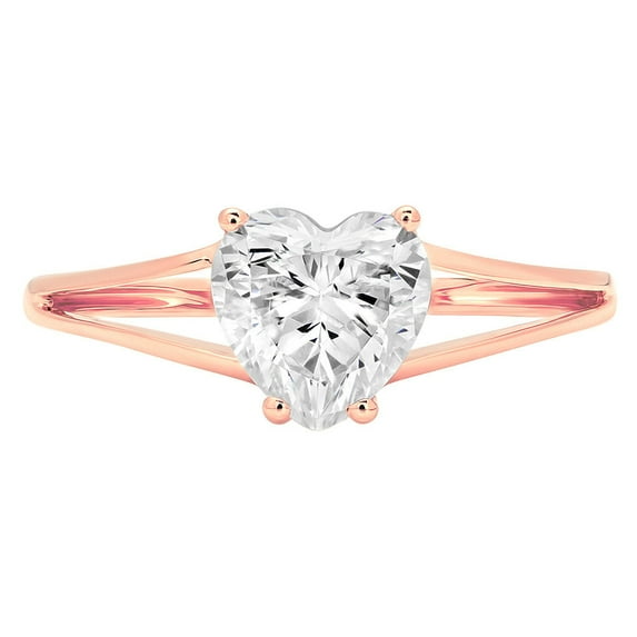 1 ct Heart Cut Simulated Diamond Solitaire 14K Rose Gold Womens Engagement Ring