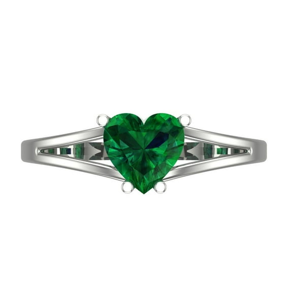 1 ctw Solitaire Anniversary Ring for Women | Heart Cut Simulated Emerald | Hyperallergenic Solid 14K White Gold