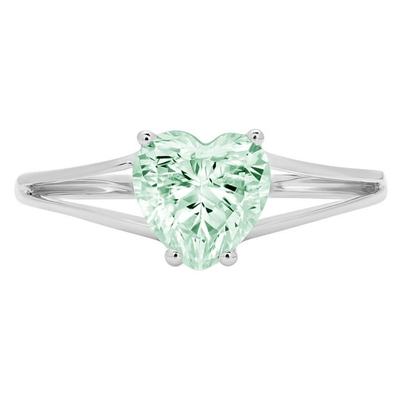 1 ct Heart Cut Simulated Green Diamond Solitaire 14K White Gold Womens Engagement Ring