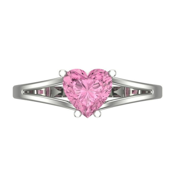 1 ctw Solitaire Anniversary Ring for Women | Heart Cut Simulated Pink Diamond | Hyperallergenic Solid 14K White Gold