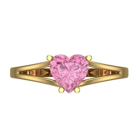 1 ct Heart Cut Simulated Pink Diamond Solitaire 14K Yellow Gold Womens Engagement Ring