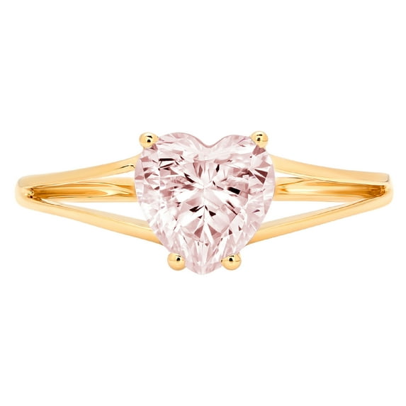 1 ct Heart Cut Simulated Pink Diamond Solitaire 18K Yellow Gold Womens Engagement Ring