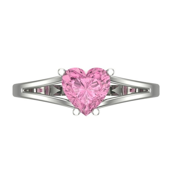 Clara Pucci 14K White Gold 1ct Pink Solitaire Ring for Women